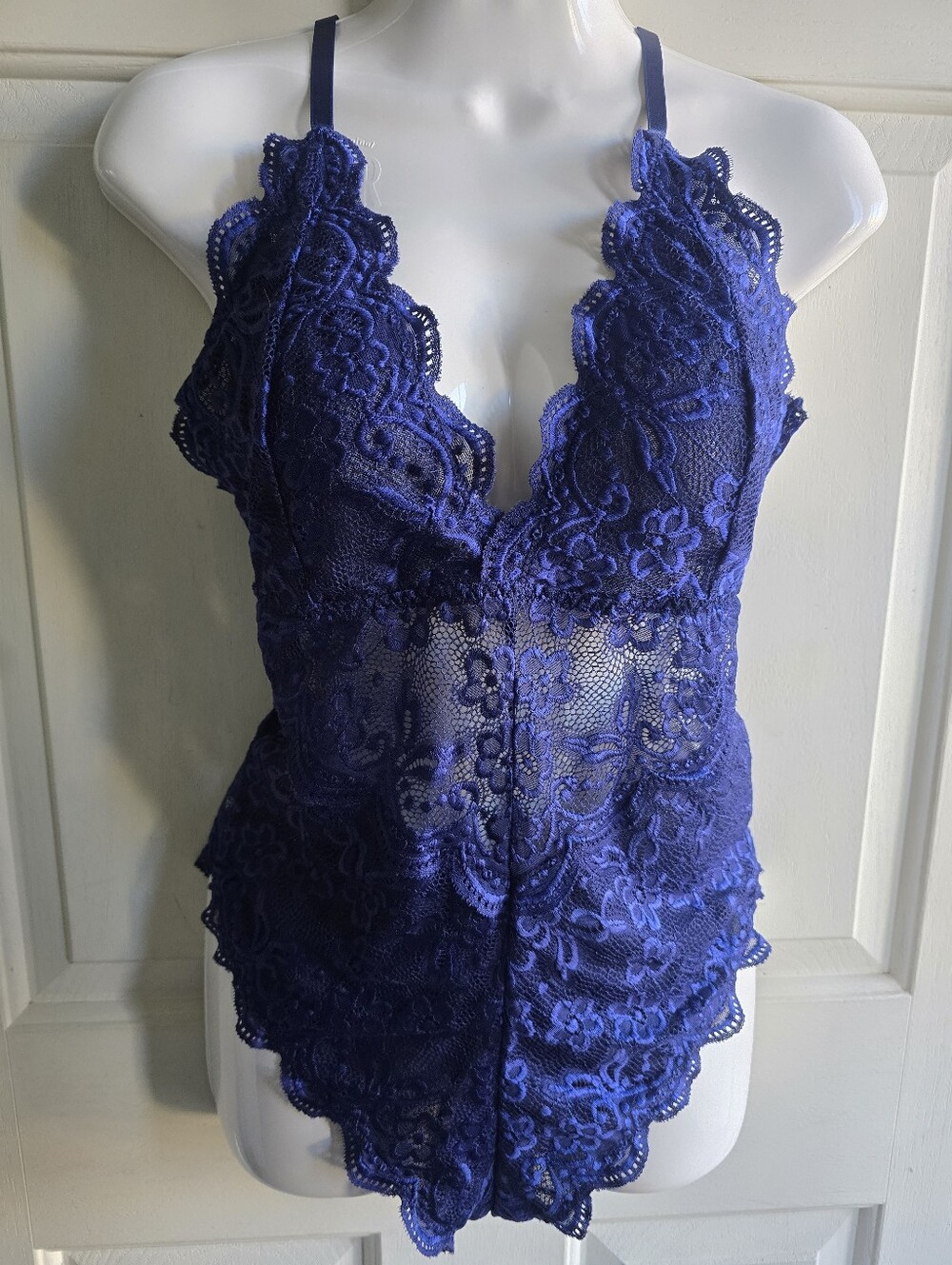 Navy Blue Lace Plunge Teddy Bodysuit - Women Intimates - Picture 2 of 9